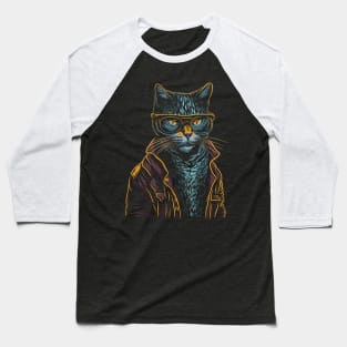 Geek Glasses Cat Baseball T-Shirt